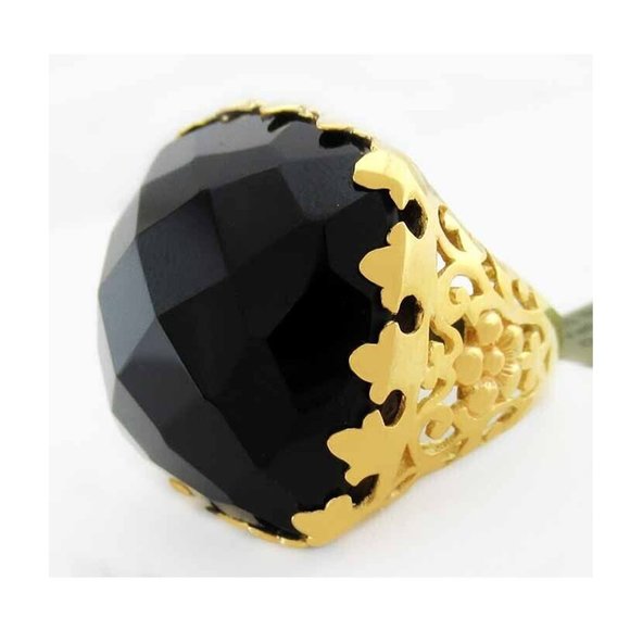 Genuine 22.92 Cts Black Onyx Ring .925 Sterling Silver